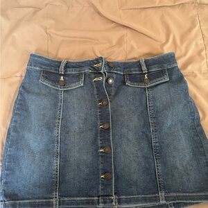 SO Button-Front Denim Mini Skirt - Blue